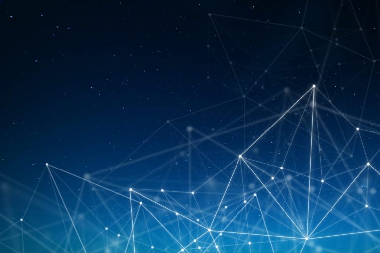 Abstract connected dots wireless communication network on space